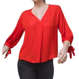 White House Black Market V-Neck Popover Top Blouse Red